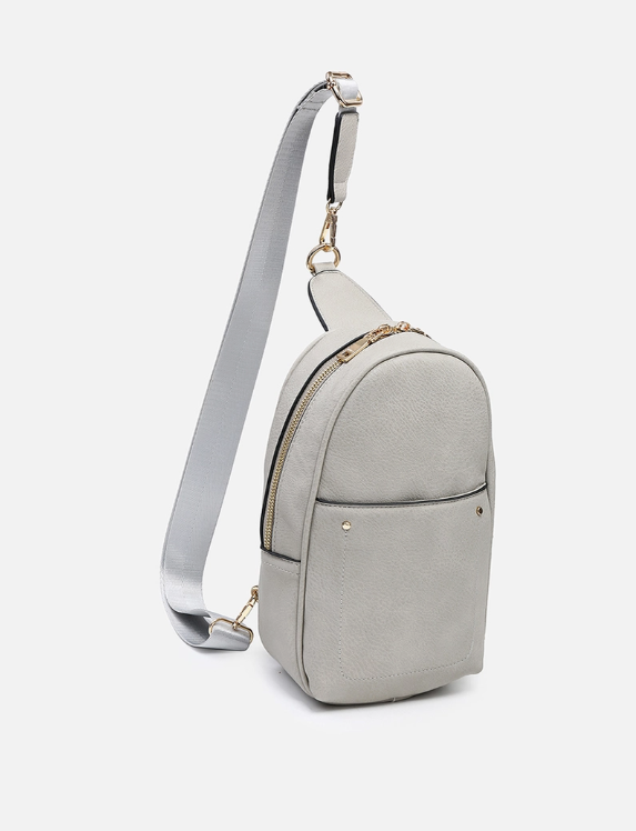Pamela Sling Bag w/ Dbl Zip & Removable Strap Light Grey