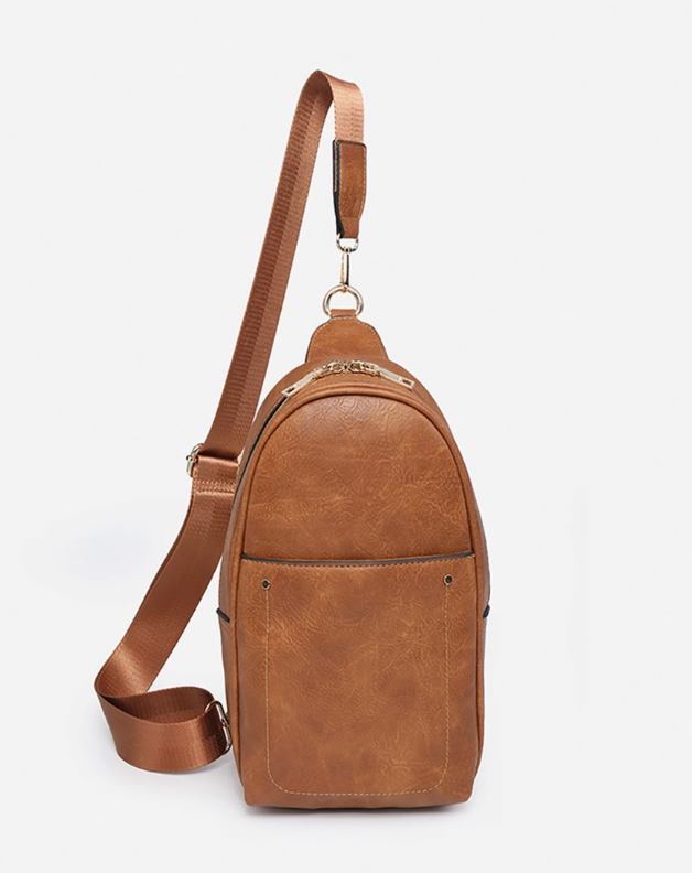 Pamela Sling Bag w/ Dbl Zip & Removable Strap- Brown