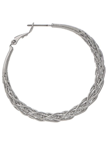 Silver Basketweave Wire Hoop Earring