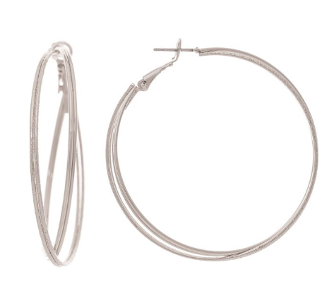 Silver Double Wire Hinge Hoop Earring