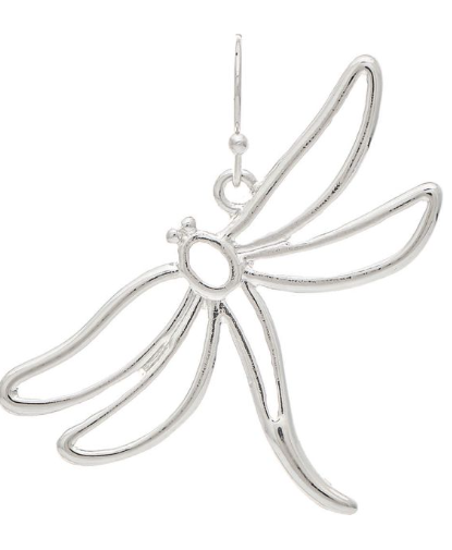Silver Dragonfly Outline Earring
