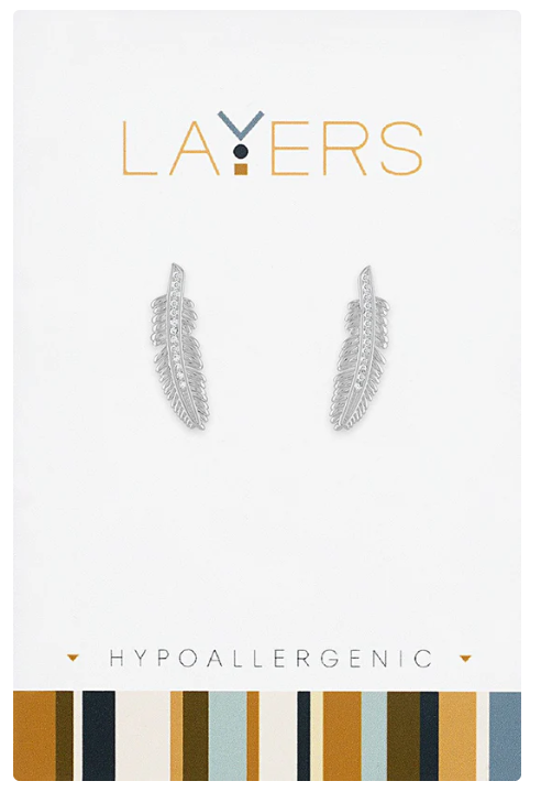 Silver Feather Stud Layers Earrings Lay-Ear544S
