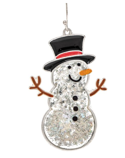 Silver Glittered Epoxy Snowman Earring