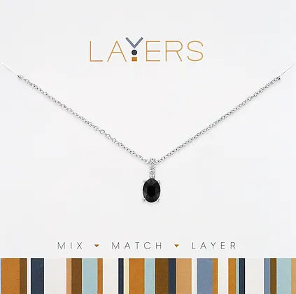 Silver Jet Black Drop Layers Necklace Lay-657S