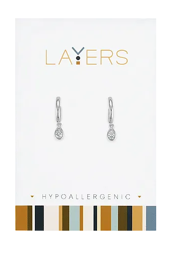 Silver Teardrop CZ Huggie Layers Earrings Layers Earrings 592-S