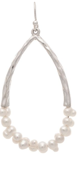 Silver White Freshwater Pearl Row Teardrop Earring