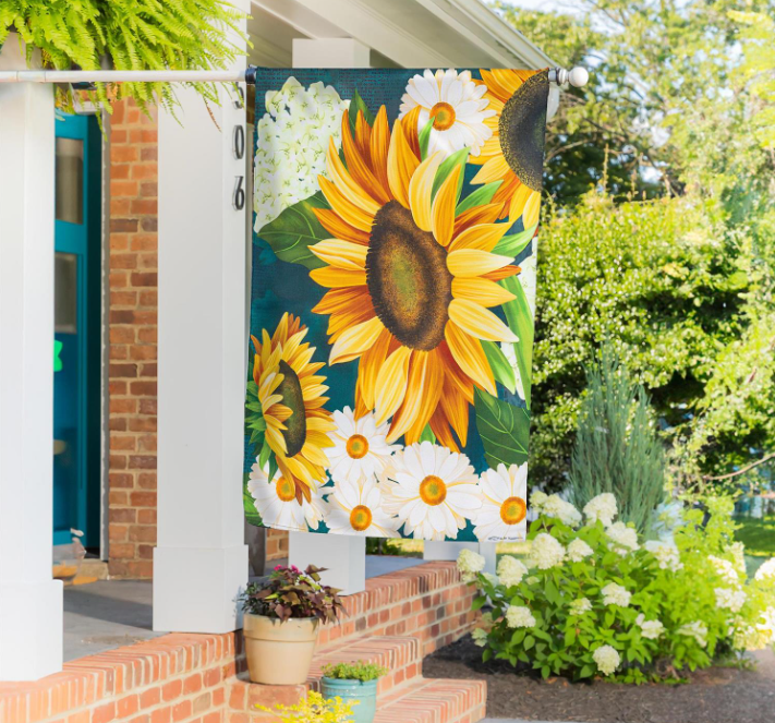 Sunflower Bloom Burlap Flag