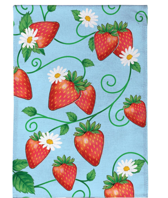 Sweet Strawberries Burlap Flag
