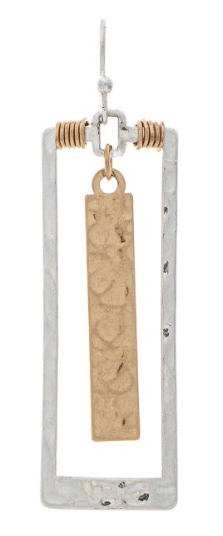 Two Tone Wrapped Rectangle Bar Earring