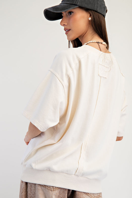 Usa Patch Front Soft Washed Terry Knit Top