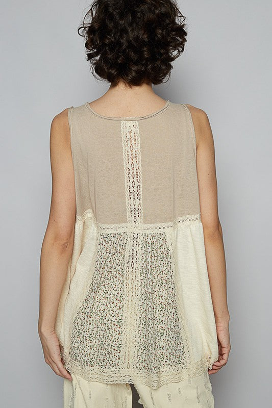 V neck sleeveless POL Jersey trim knit top