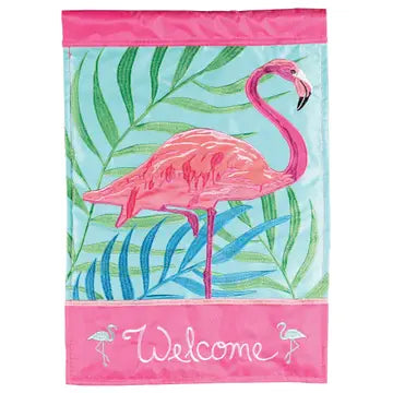 Welcome Flamingo Applique Garden Flag