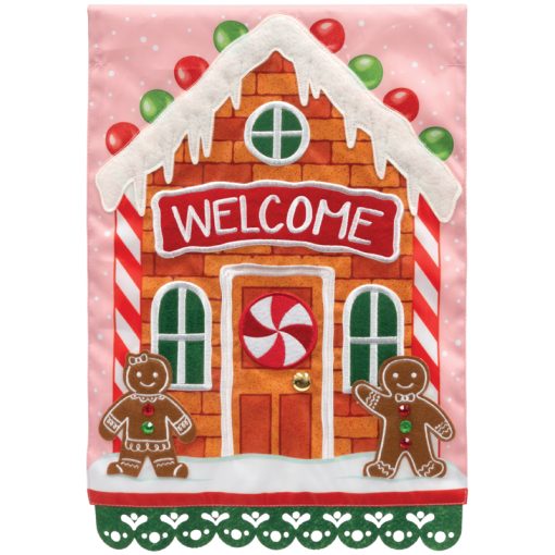 Welcome Gingerbread Applique Flag