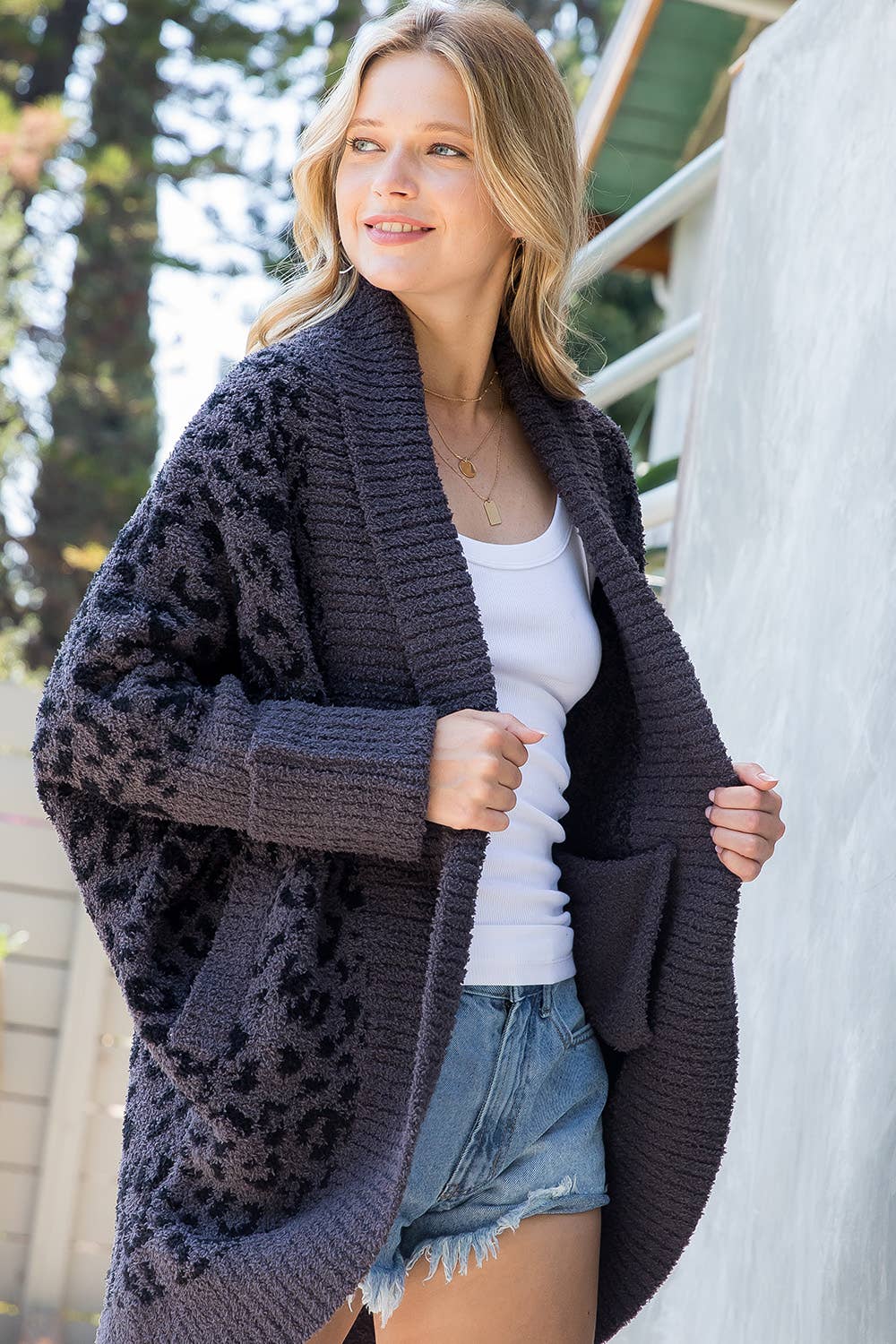 Sweet Lovely by Jen - LEOPARD PRINT FLUFFY KNIT CARDIGAN