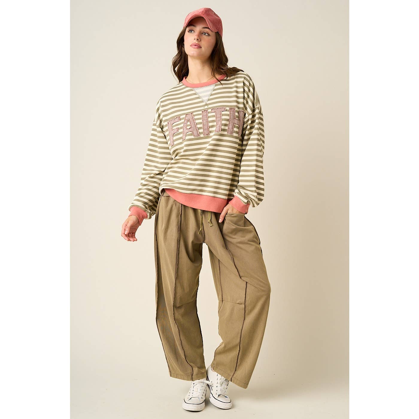 FAITH PATCHWORK STRIPED LONG SLEEVE SWEATSHIRT