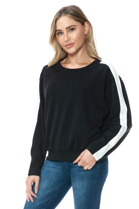 Ariella Crew Neck With White Sleeves in Scuba