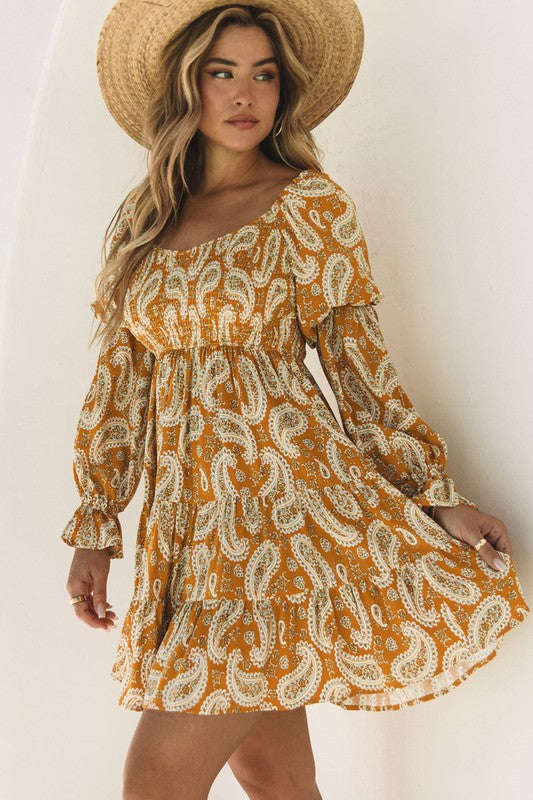 Betty Boho Paisley Long Sleeve Floral Dress