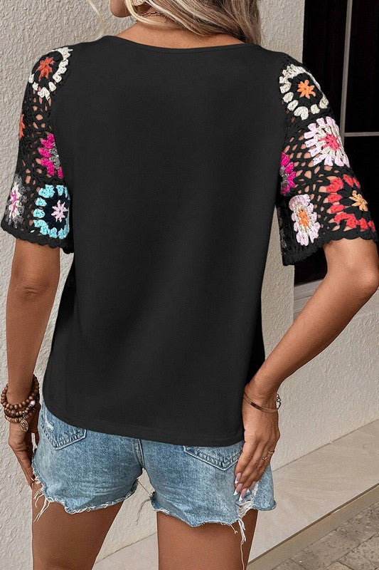 Missy Floral Crochet Short Sleeve Top