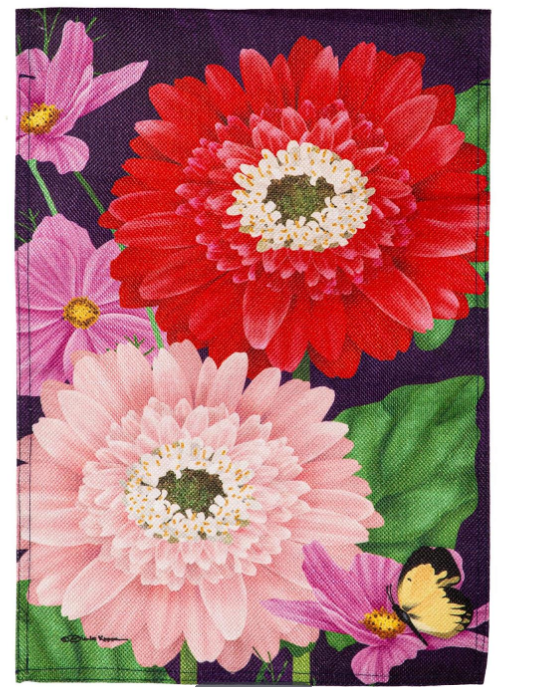 Blooming Gerbera Burlap Garden Flag