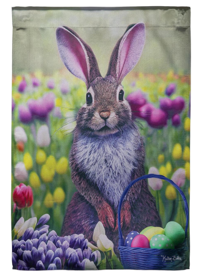 Bunny in Tulip Field Lustre House Flag