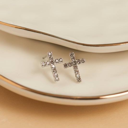 Howard's - Waterproof Earrings Pave Cross Stud Gold & Steel Narelle