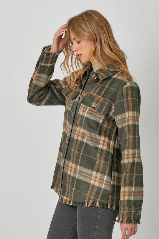 Fringe Detailed Plaid Jacket