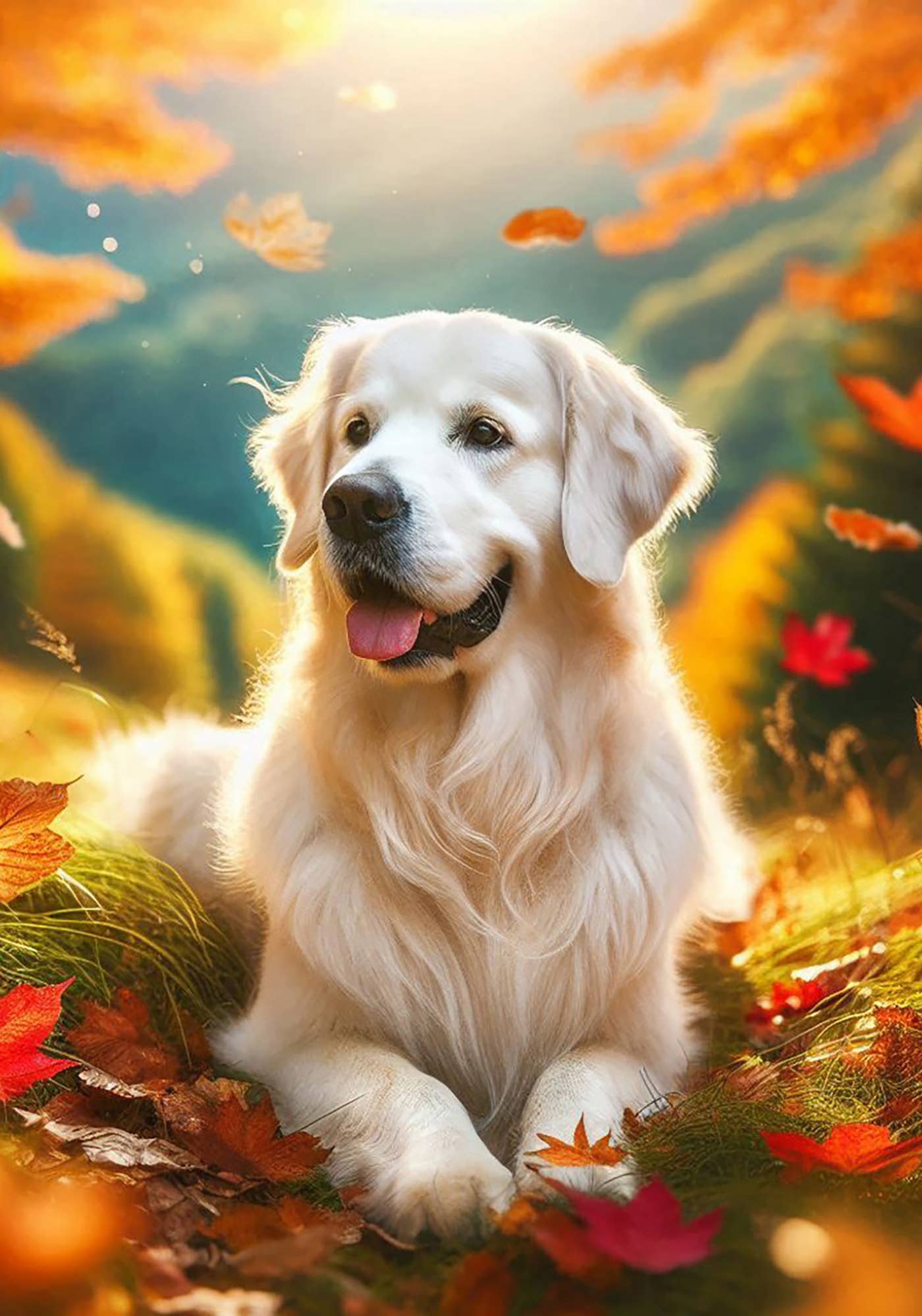 Best of Breed Products - Golden Retriever White - Falling Leaves Garden Flag