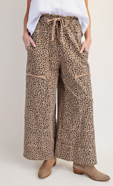 EASEL ANIMAL PRINT MINERAL WASHED TERRY KNIT LOUNGE PANTS