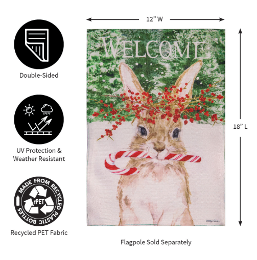 Candy Cane Rabbit Burlap House Flag