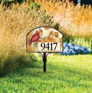 Cardinals in Fall Oak Leaves Yard DeSign