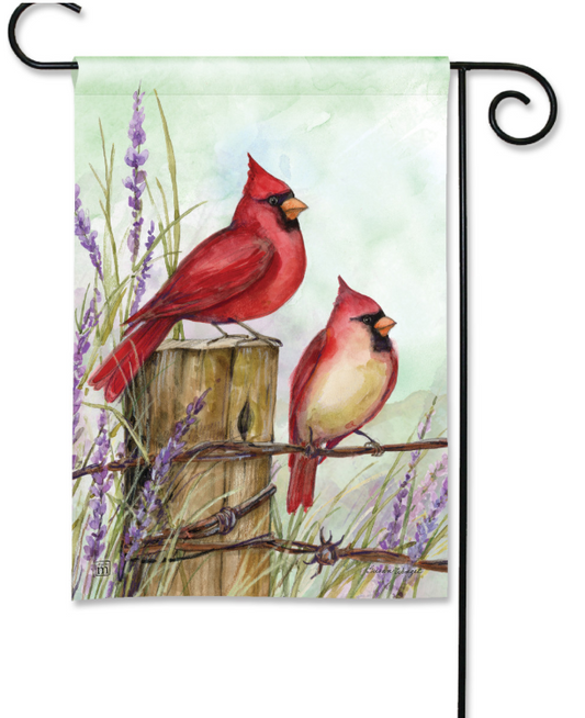 Cardinals on Wire Fence Garden Flag