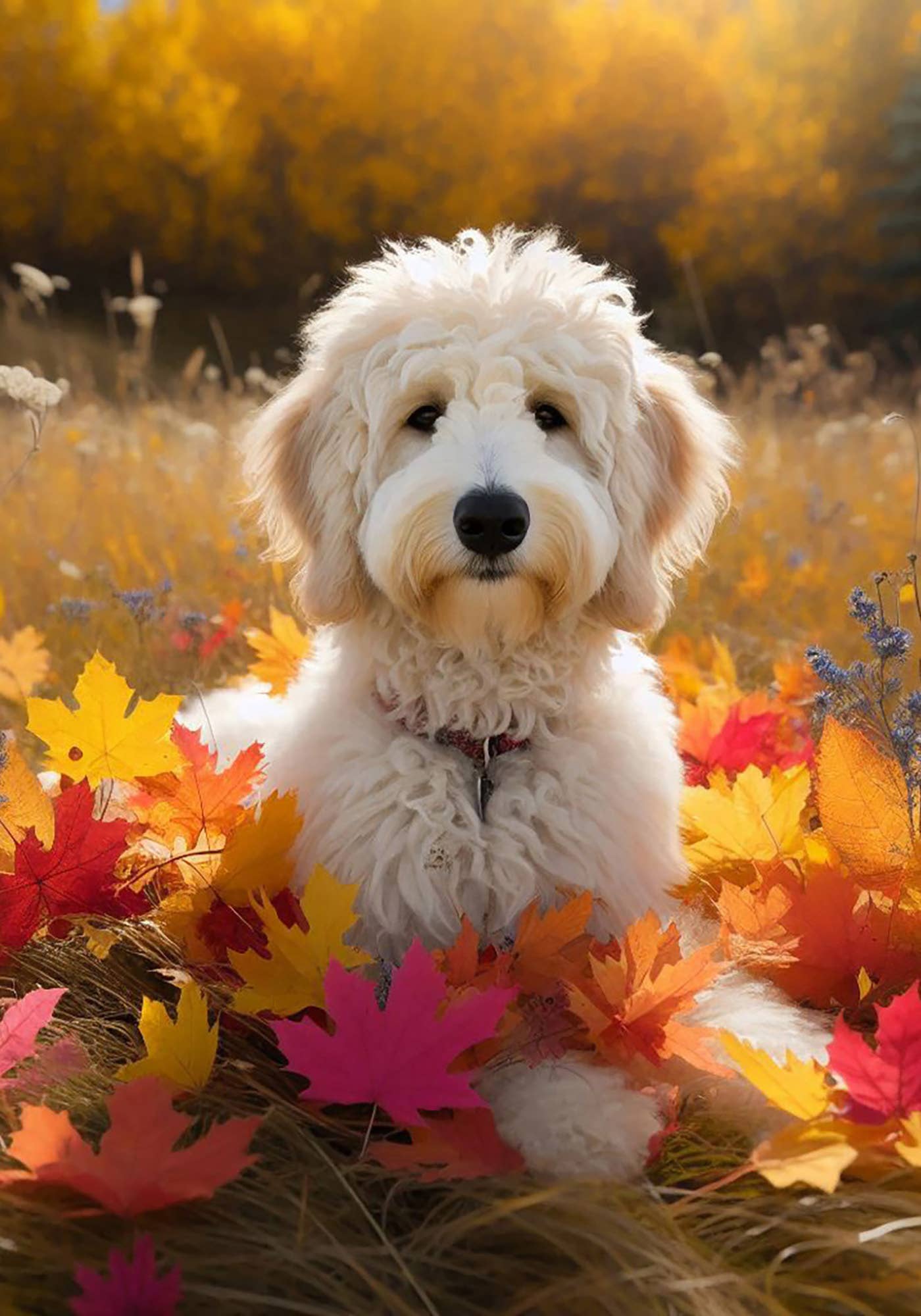 Best of Breed Products - Goldendoodle White - Falling Leaves Garden Flag