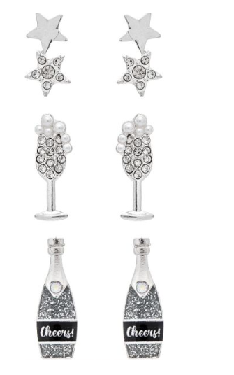 Silver New Year Cheer Bubbly Post Earring Set