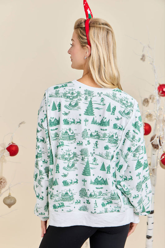 Main Strip - Green & red Christmas Village Sweatshirt