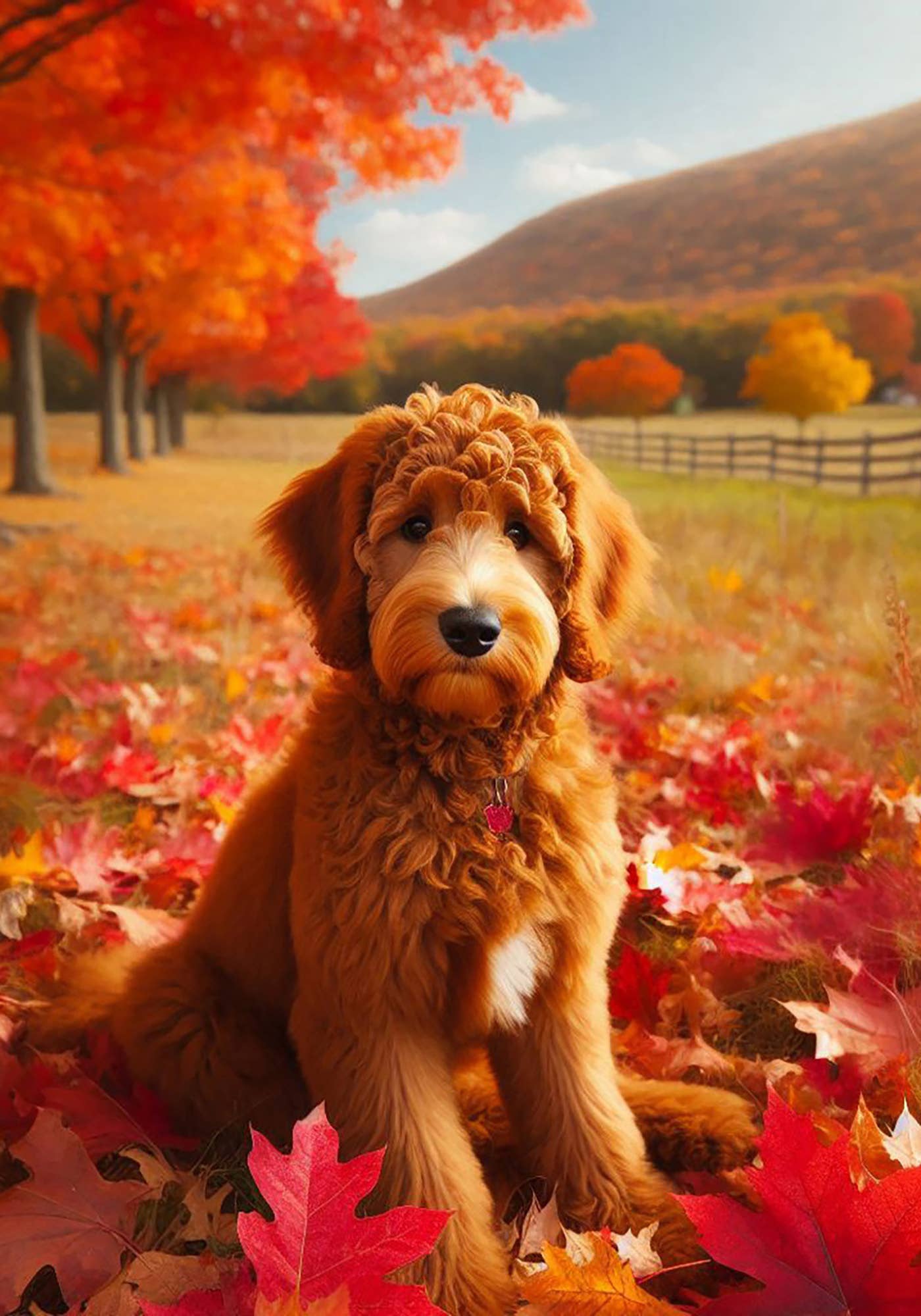 Best of Breed Products - Goldendoodle Red - Falling Leaves Garden Flag