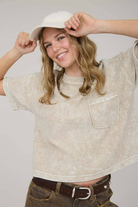 Everyday WASHED RIBBED SHORT SLEEVE TEE WITH POCKET