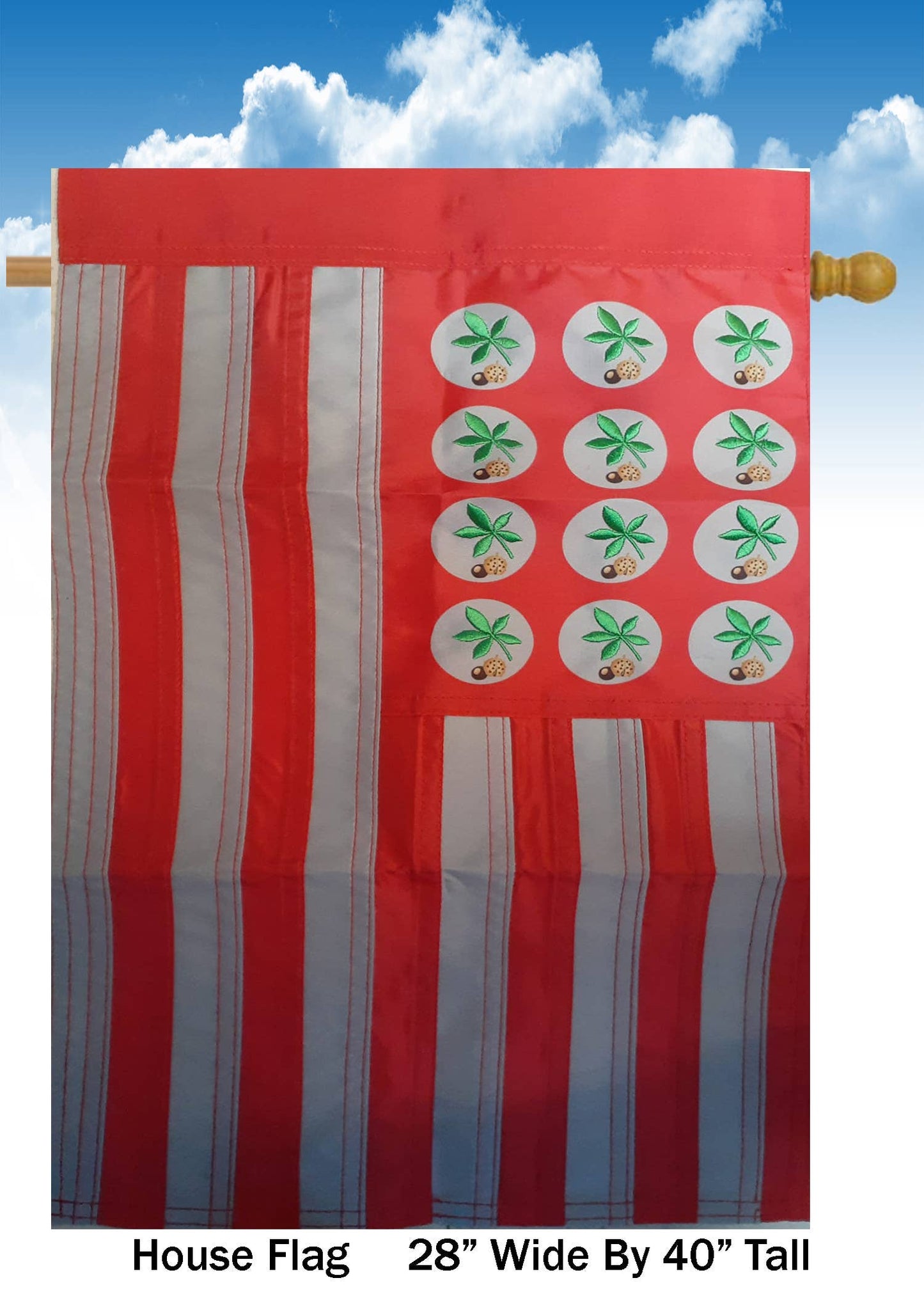Ohio Buckeye Leaf Embroidered House Flag H2517