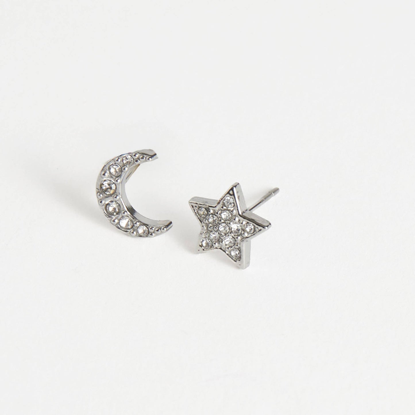 Howard's - Waterproof Earrings Pave Star & Moon Stud in Gold & Steel