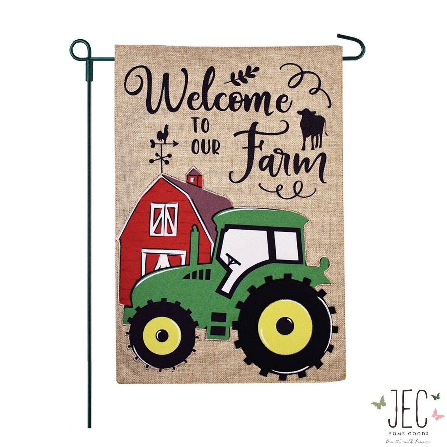 Green Tractor Burlap 2-Sided Garden Flag 12.5x18"