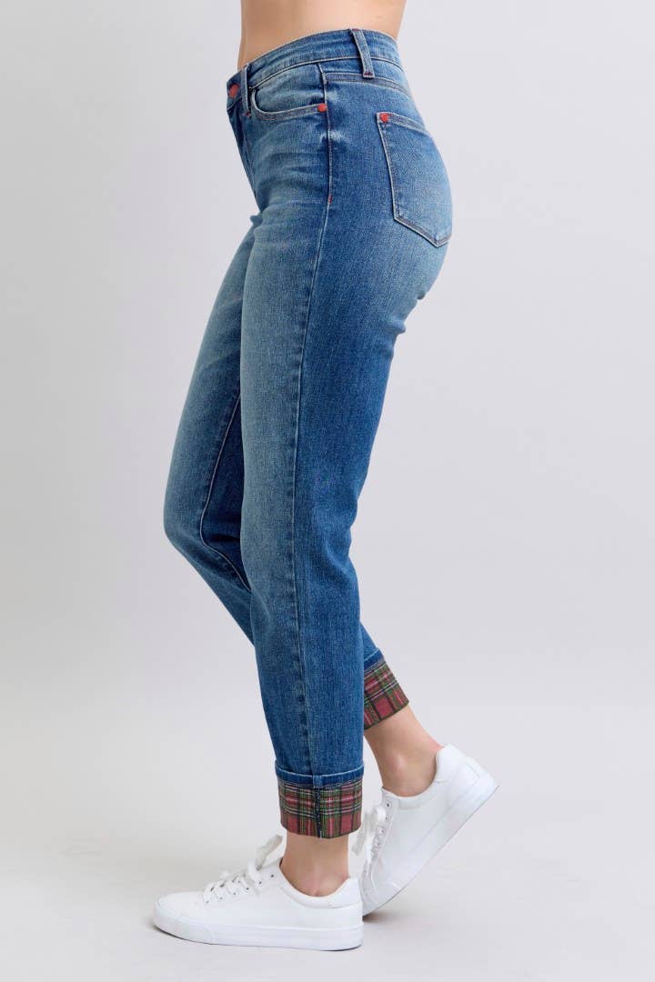 Judy Blue Jeans - MR Plaid Print Cuff BF