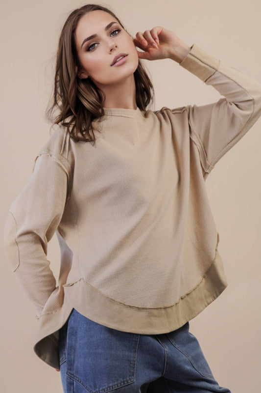 Mineral Washed Elbow Patch Contrast Knit Top