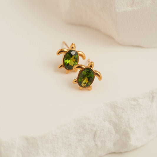 Howard's - Waterproof Earrings Turtle Studs Green Cubic Zirconia