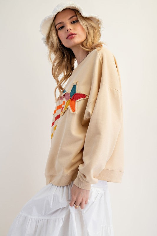 Easel RISING STAR PATCH TERRY KNIT PULLOVER