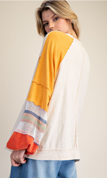 Easel V-Neck Color Mix Washed Cotton Pullover