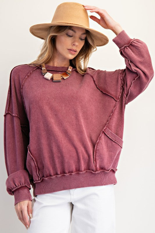 Easel Cut Out Mineral Washed Pullover