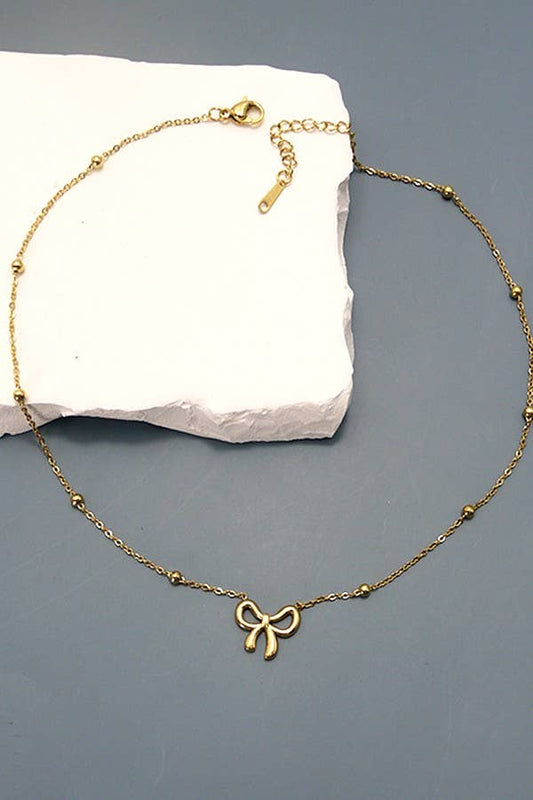 18K STAINLESS STEEL TARNISH FREE BOW NECKLACE |
