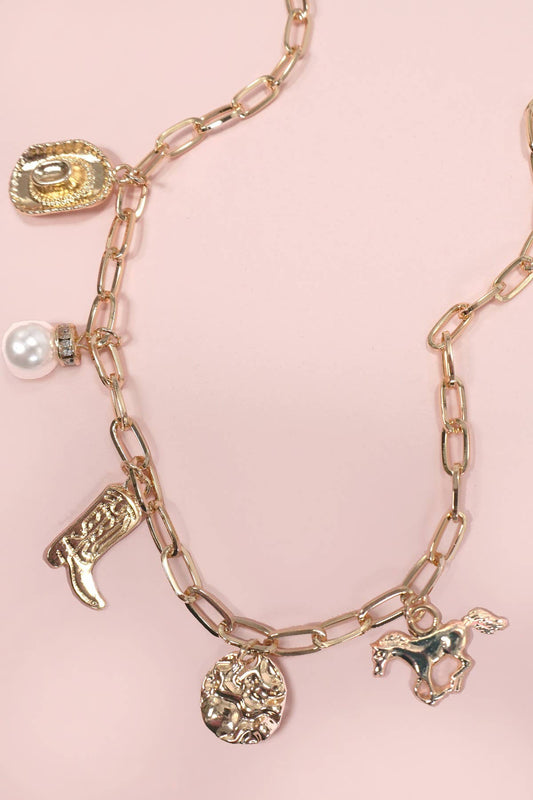 WESTERN BOOT STAR HAT HORSESHOE CHARM NECKLACE |