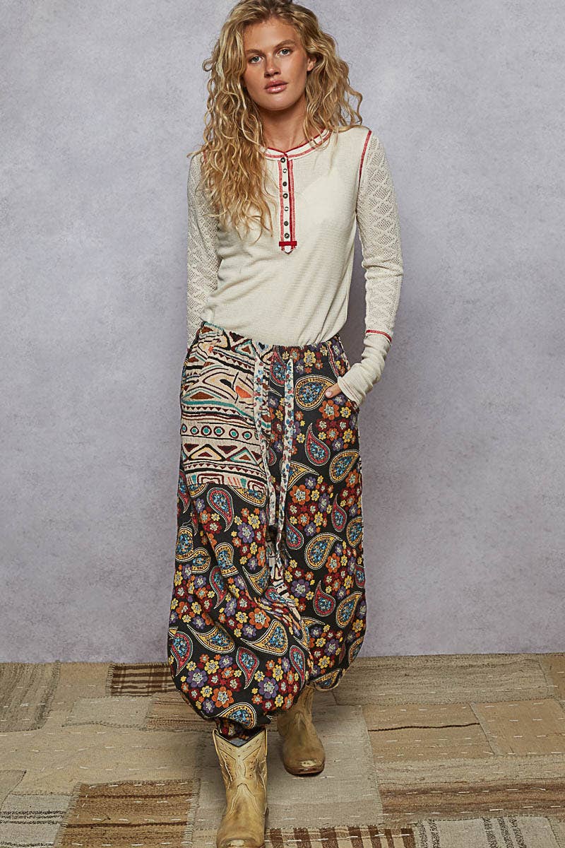 Pol Clothing - Round neck solid cut and sew knit mix knit top