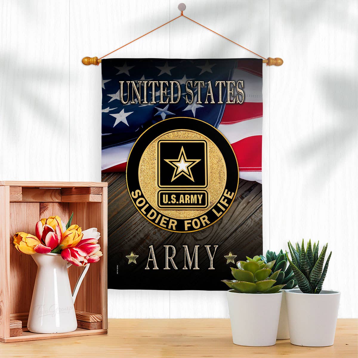 Two Group Flag Co - US Army Soldier for Life Armed Forces Military USA Flag