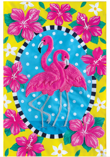 Floral Flamingo Applique Flag